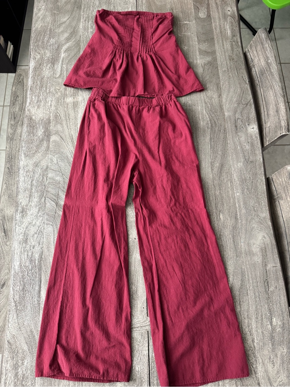 Amazon Wide Leg Two-Piece Set in Burgundy